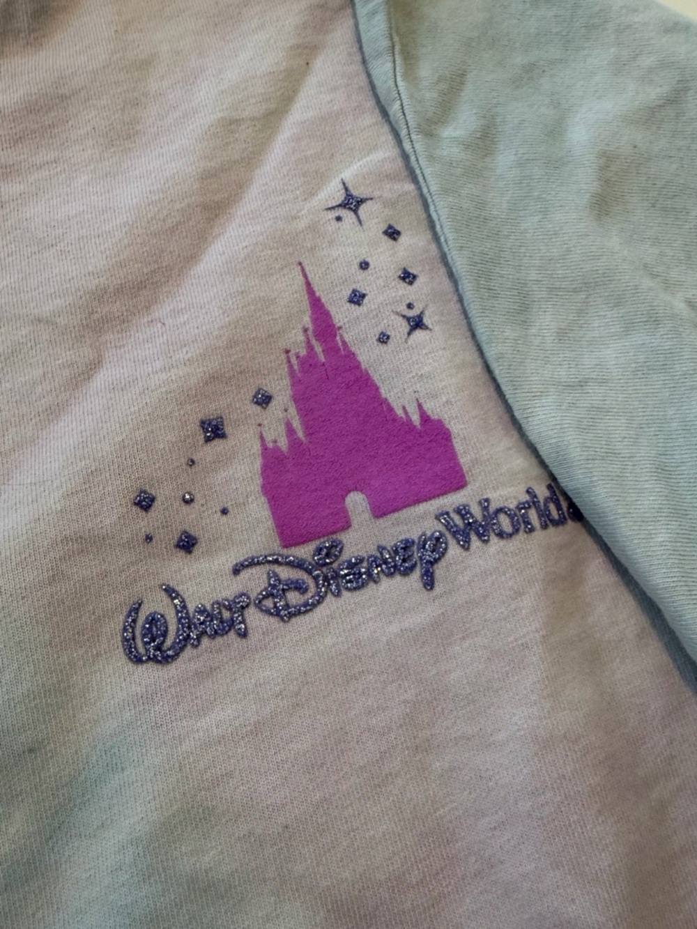 Disney Light Blue Tee with Purple Castle and Glitter Logo